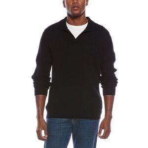 Kier + J Mens Spread Collar Wool & Cashmere-Blend Polo Sweater, Black